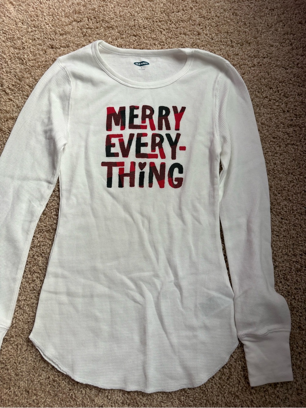 Old Navy White Waffle Thermal Crew Neck
